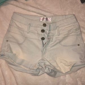 high-waisted light wash shorts